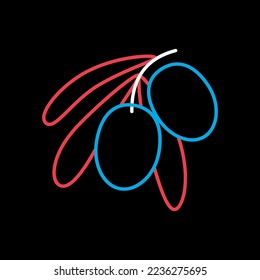 Rama de olivo, hojas y vectores de aceitunas sobre el fondo negro icono. Símbolo gráfico del sitio web de comida y bebida, diseño de aplicaciones, aplicaciones móviles y medios impresos, logotipo, interfaz de usuario
