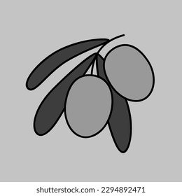 Olive branch, leaves and olives vector grayscale icon. Graph symbol for food and drinks web site, apps design, mobile apps and print media, logo, UI