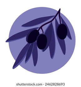 Rama de olivo con hojas en círculo púrpura. Ilustración vectorial