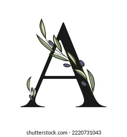 Olive branch letter for decor of card or wedding invite