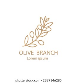 Icono lineal de bifurcación de oliva. Esbozar el concepto del logotipo de la rama Olive moderna sobre fondo blanco de la colección Agama-2. Idóneo para aplicaciones web, aplicaciones móviles y medios de impresión.