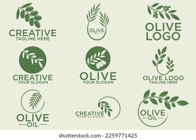 diseño del logotipo de la rama de olivo con 9 opciones