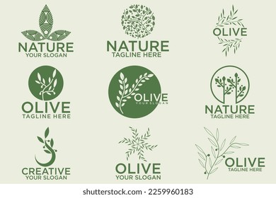 diseño del logotipo de la rama de olivo con 9 opciones