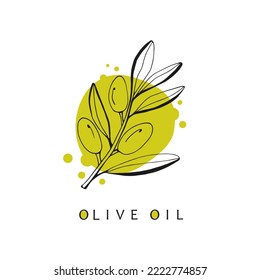 Olive Branch in Modern minimal Liner Style. Vector Floral template.  Botanical rustic illustration.