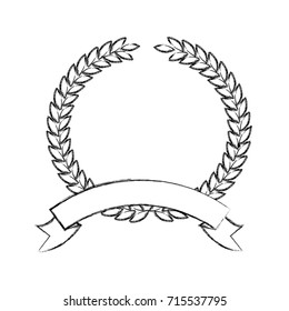 olive branch monochrome blurred crown and ribbon on bottom vector illustration