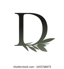 Olive branch on capital letter isolated on white background	