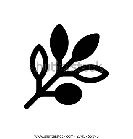 Olive branch. Outlined stroke vector icon with black-filled details.