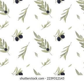 Olive with branch pattern. Branch of green and black olives with leaves on a transparent background. Nature concept