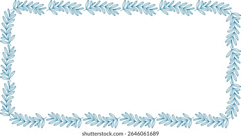 ramo de oliveira retangular bordas ilustração vetor arte.
Quadro de design de contorno azul com folhas repetidas. Quadro decorativo mediterrânico, elemento orgânico natural