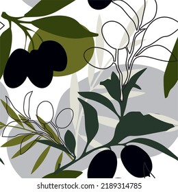 Olive branch seamless pattern. Fully editable vector. Hq for web and print use.