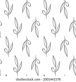 Olive branch seamless pattern. Good for banner, poster, flyer, greeting card, web design, print design. Vector illustration.