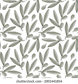Olive branch seamless pattern. Good for banner, poster, flyer, greeting card, web design, print design. Vector illustration.