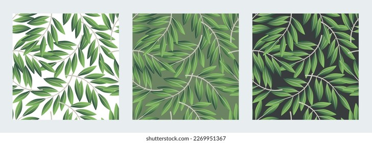 Olive branch seamless pattern. Green leaves pattern. Vector set.