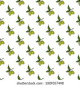 Olive branch seamless pattern. Natural background Design with olives for olive oil or cosmetics products, vector illustration.