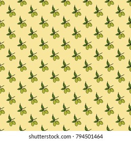 Olive branch seamless pattern. Natural background Design with olives for olive oil or cosmetics products, vector illustration.