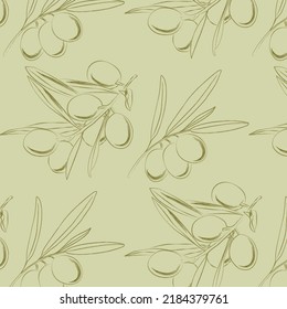 Olive branch seamless pattern texture tree green fruit retro leaves