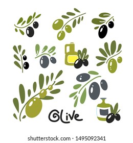 Olive branch set. Logo. Olive oil