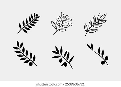 Olive branch silhouette set on ash background