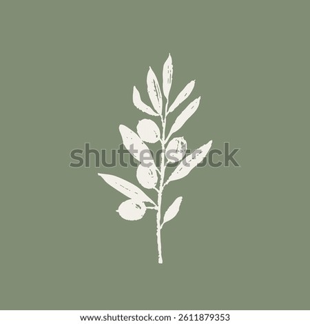Olive branch. Silhouette. Trendy vector illustration with texture for logo, frame, label, pattern, card, invitation, poster, decor