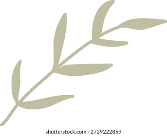 Ramo de oliveira com folhas lisas e curvas limpas em uma silhueta mínima. Símbolo de paz, harmonia e equilíbrio da natureza para branding e decoração. Ilustração de vetor de desenhos animados.