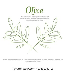 Olive branch with trendy line art style. Contour line drawing vector.