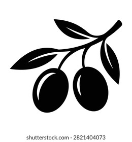 Olive branch with two olives vector icon mediterranean illustration agriculture ingredient