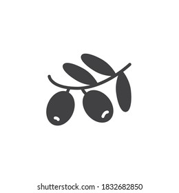 Icono de vector de rama de oliva. signo plano relleno para concepto móvil y diseño web. Icono de glifo de aceitunas. Símbolo, ilustración del logotipo. Gráficos vectoriales