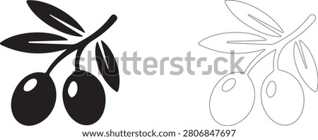 Olive branch vector icon, organic oil symbol, mediterranean food and wellness antioxidant	
