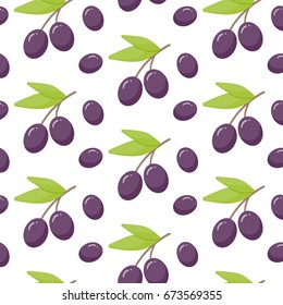 Olive branch vector seamless pattern, Flat design of food, health care or Mediterranean cuisine wallpaper, plastic water bottle illustration