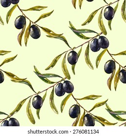 olive branch. watercolor vector seamless pattern