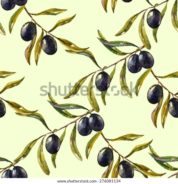 Olive Branch Watercolor Vector Seamless Pattern Stock Vector Royalty Free 276081134 Shutterstock 