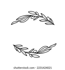Olive branch  wreath frame Greenery for decor invite or card . Line art vector illustration 