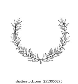 Olive Branch Wreath. Hand drawn Vector Graphic illustration, botanical Sketch. Can be used for Logos, cards and packaging design.
