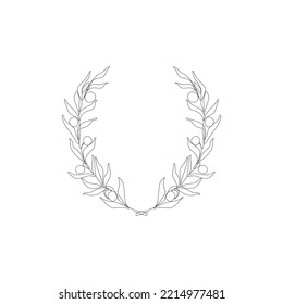 Icono de correa de rama de olivo, dibujo de línea continua, tatuaje, impresión para diseño de ropa y logo, línea única de silueta en un fondo blanco, ilustración vectorial aislada.