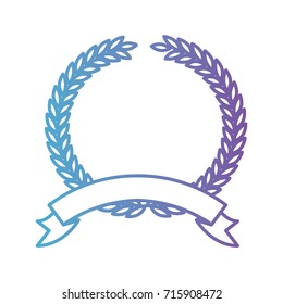olive branches crown and ribbon on bottom in color gradient silhouette from purple to blue vector illustration