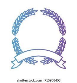 olive branches forming a circle with ribbon thick on bottom in color gradient silhouette from purple to blue vector illustration