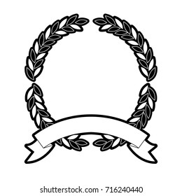 olive branches forming a circle with ribbon thick on bottom in monochrome silhouette vector illustration