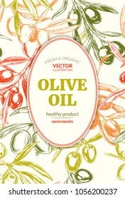 Olive branches, hand-drawn engraving vector illustration. Seamless Pattern, textile design. Label, poster.