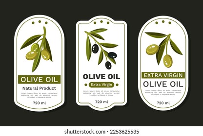 Olive Branches Label Design with Green and Black Fruit Vector Template