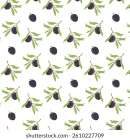 Olive branches and leaves Seamless Pattern. Vector illustrations. Botanical background