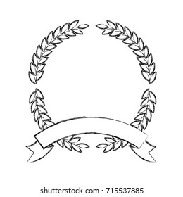 olive branches in monochrome blurred forming a circle with thick ribbon on bottom vector illustration