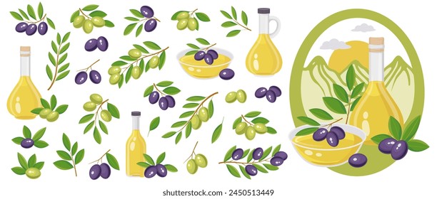 Olive branches with olives, logo for an olive press