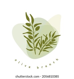 Olive branches on multicolor background. Minimalistic botanical elements for cosmetics. Hand-drawn design concept.
