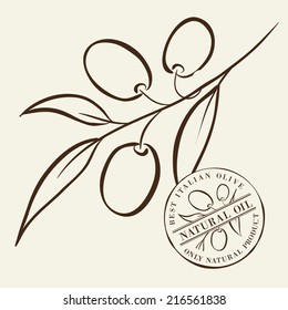 Olive Branches over gray background. Vector illustration.