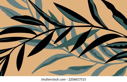 Olive branches pattern on yellow background, Vector print pattern, Poster art