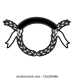 olive branches with ribbon on top in monochrome silhouette vector illustration