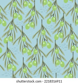 Olive branches seamless pattern. Olive background illustration. Perfect for creating fabrics, textiles, wrapping paper, and packaging.