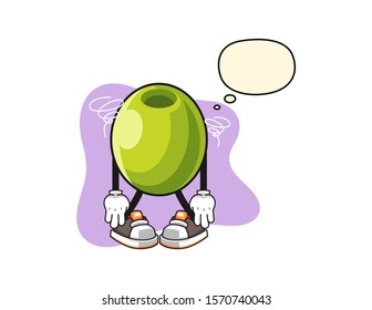 Olive broken spirit with thought bubble cartoon. Mascot Character vector.