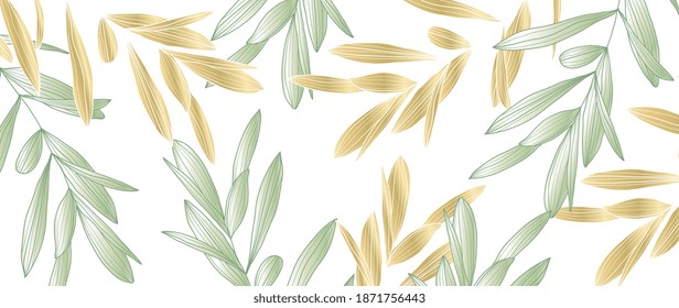 Olive brunch background vector. Gold and luxury natural leaves wallpaper for prints and fabric. vector illustration.