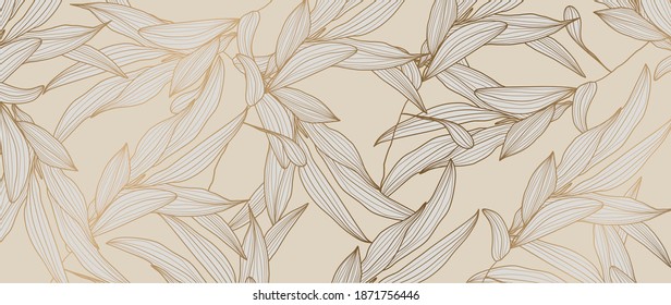 Olive brunch background vector. Gold and luxury natural leaves wallpaper for prints and fabric. vector illustration.
